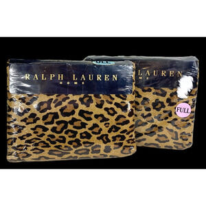 FULL Flat + Fitted Sheet SET New RALPH LAUREN ARAGON Neutral Animal Print READ